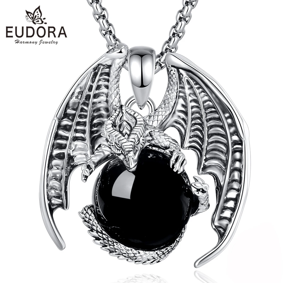 Ожерелье Eudora Gragon шар из обсидиана винтажное панк энергетическое