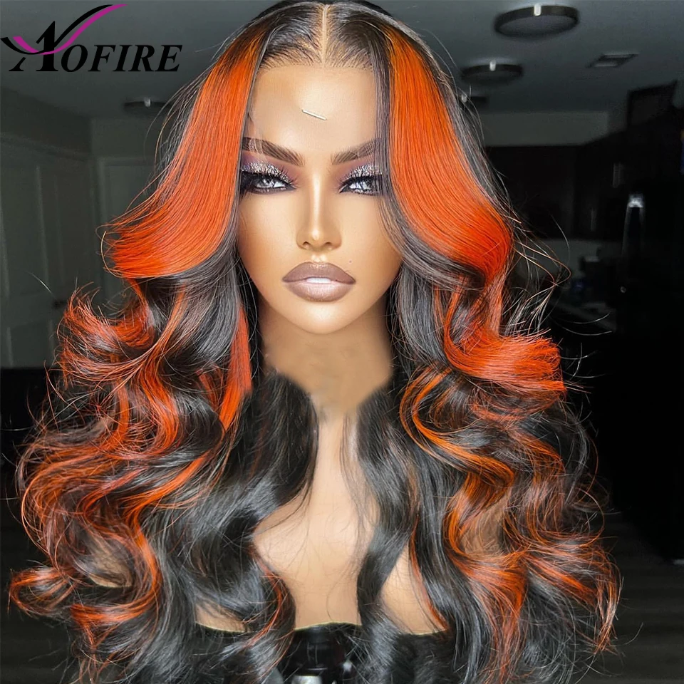 

Ginger Highlight Lace Closure Wigs For Women Blue Body Wave Ombre Brazilian Virgin Huaman Hair Wig 4x4 HD Transparent Lace Wigs
