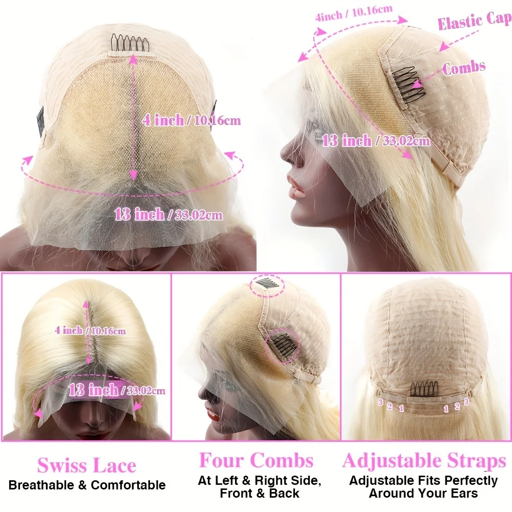 613 Блондинка Короткий Боб Парик Прямые Человеческие Волосы Глубокая Часть 13x4
