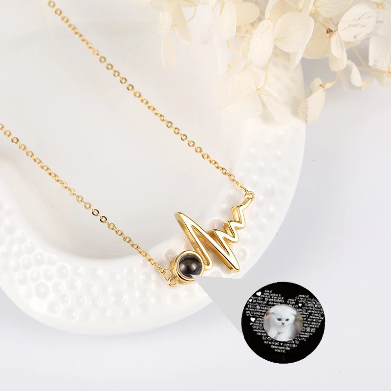 925 Silver Personalized Photo Projection Necklace Rose Gold Custom Picture Pendants for Women Birthday Gift to Girlfriend