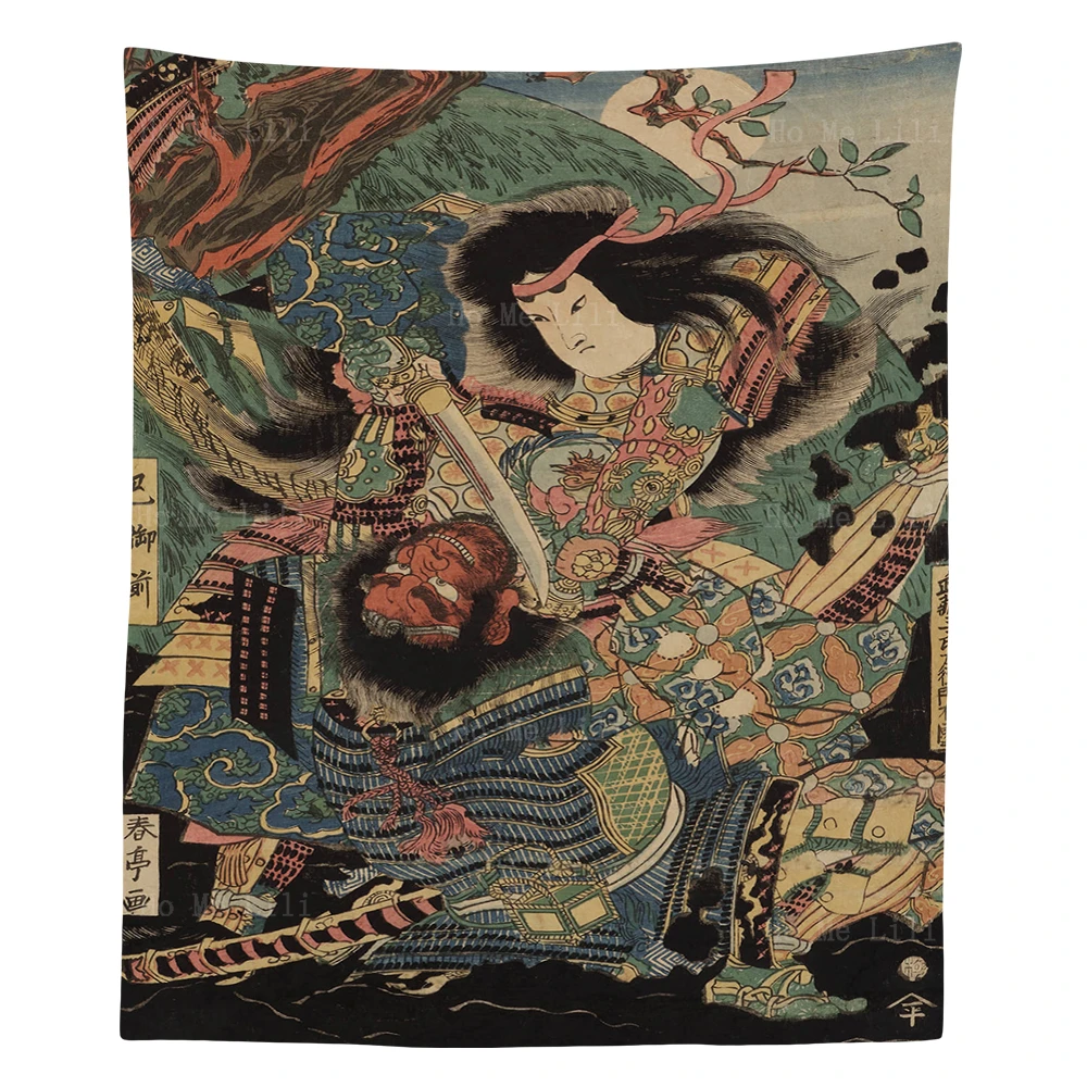 

Kuniyoshi Fight Sword Snake Miyamoto Musashi Kills A Shark Fish Japanese Female Samurai Tomoe Gozen Tapestry By Ho Me Lili