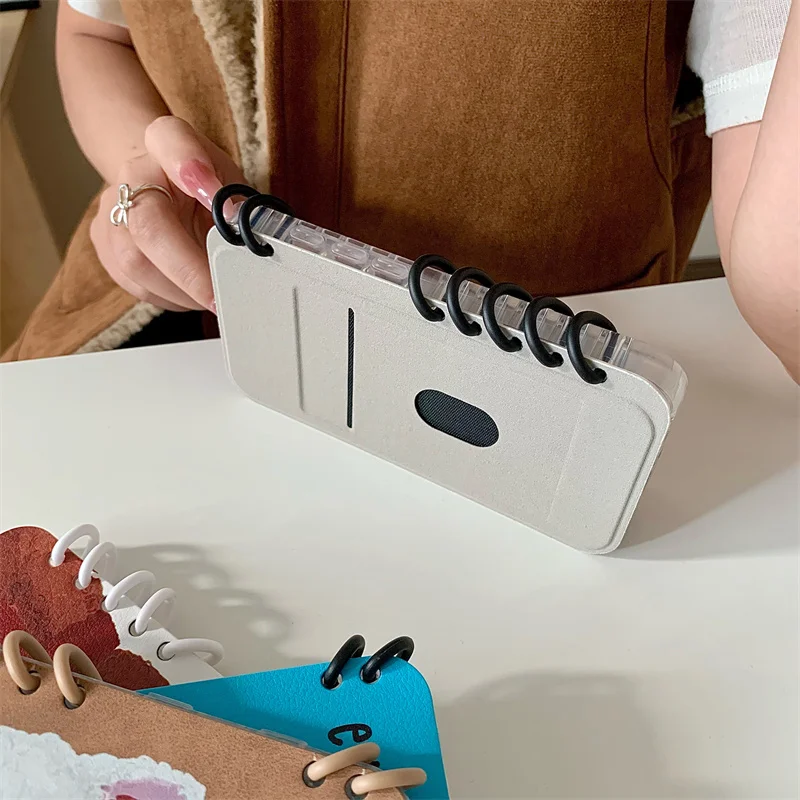 Cartoon Animal Coil Laptop Penguin cover for iPhone 16Pro 15Pro 14 Pro 13 Max Cute Bear clamshell acrylic card phone case