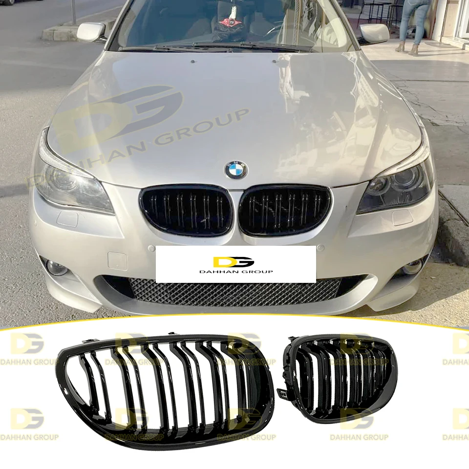 B.M.W 5 Series E60 M5 Style Front Grill Grade Dual Double Lines Without Logo Piano Gloss Black High Quality ABS Plastic