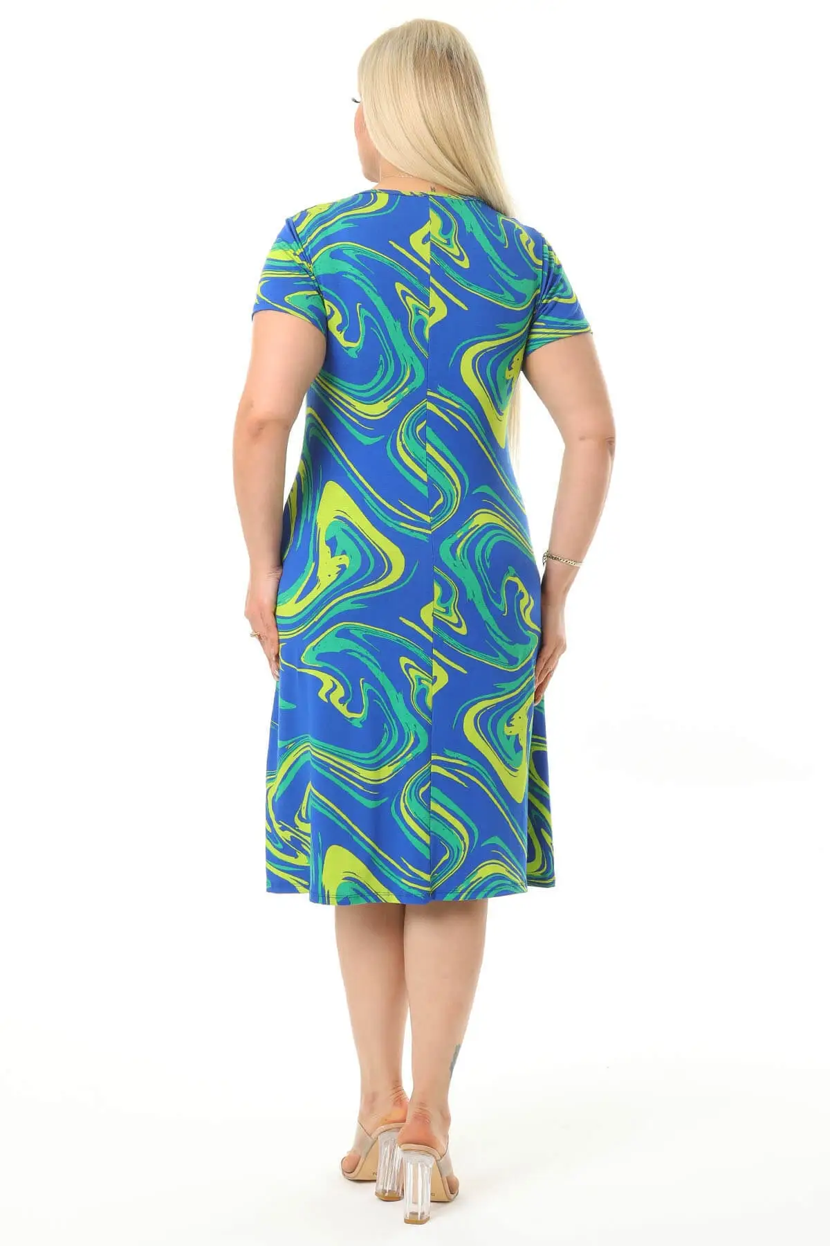 Plus Size Women's Dress Daily Wear Patterned Round Neck Ankle-Length Lycra Knitted Viscose Stylish XL 2XL 3XL 4XL 5XL
