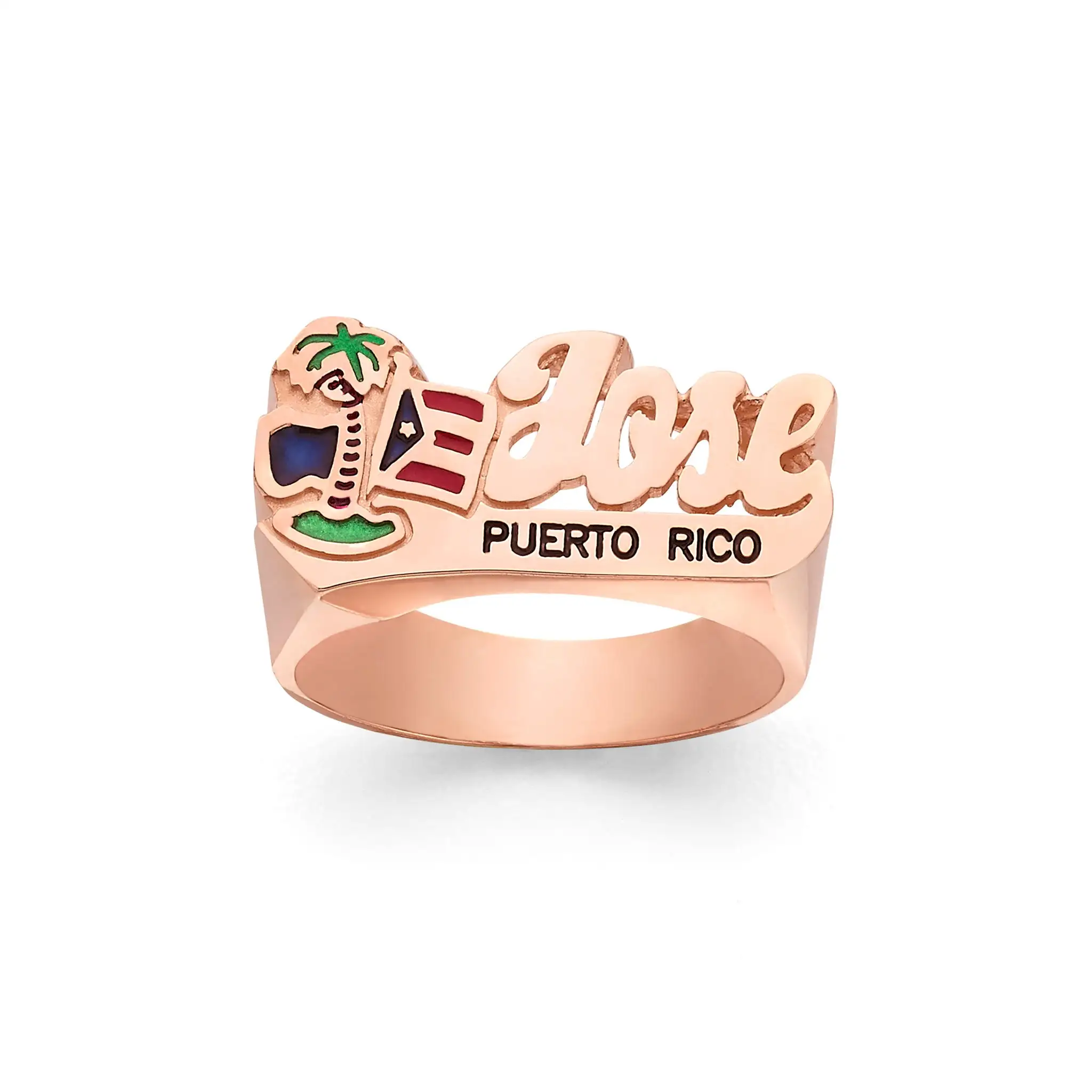 Custom Gold Name Ring National Flag  Rings with Palm Tree For Male Or Female