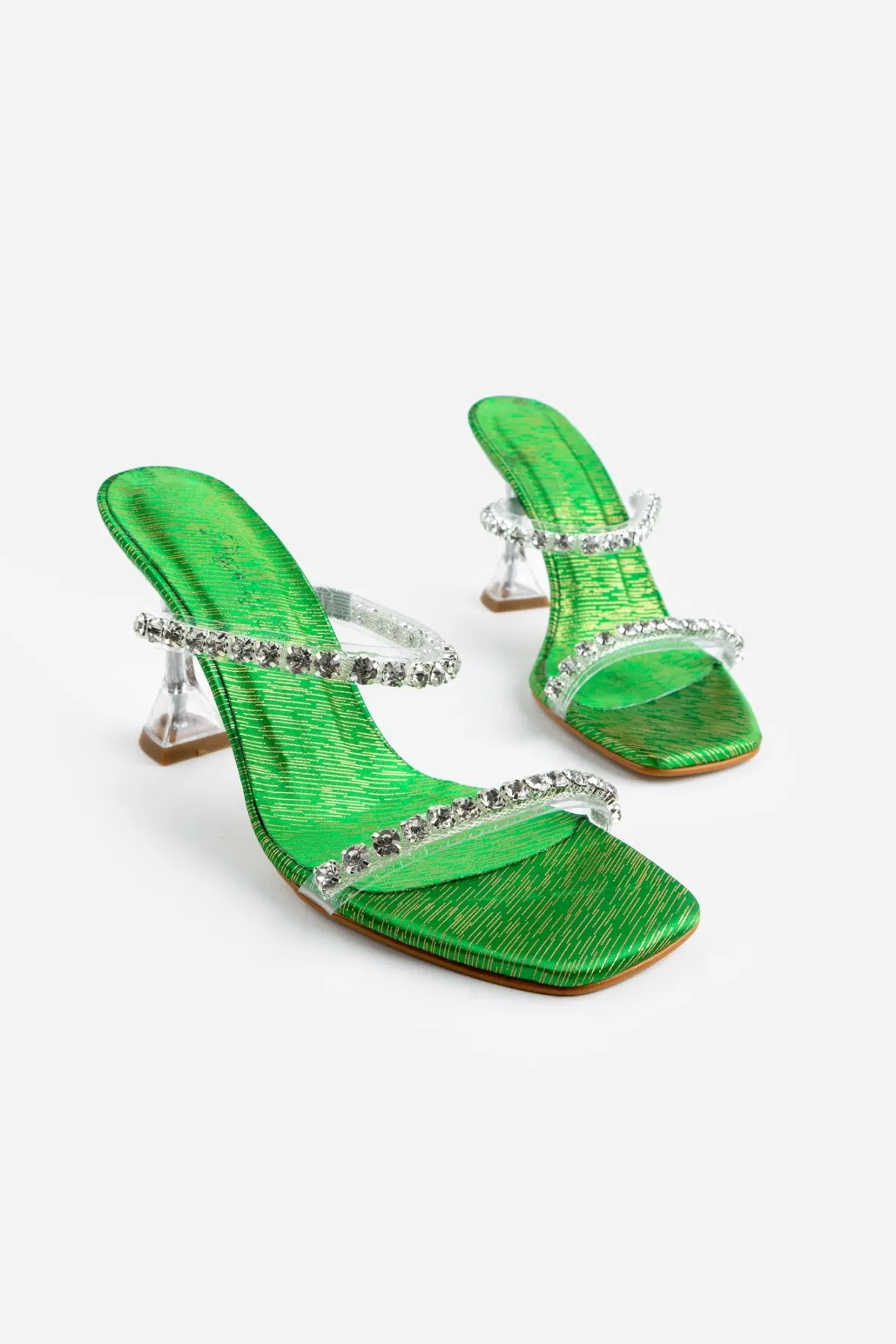 2022 Summer Women's Shoes High Heel Sandals Fashion Open Toe Solid Color Rhinestone Outdoor Slippers Stone Heeled Slippers Style