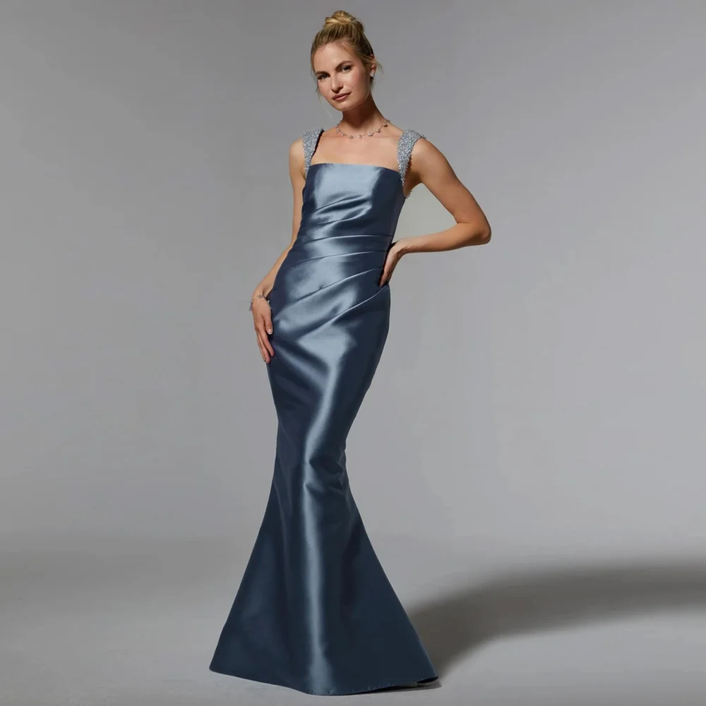 15947Индивидуальное атласное платье русалки без рукавов с воротником-стойкой и