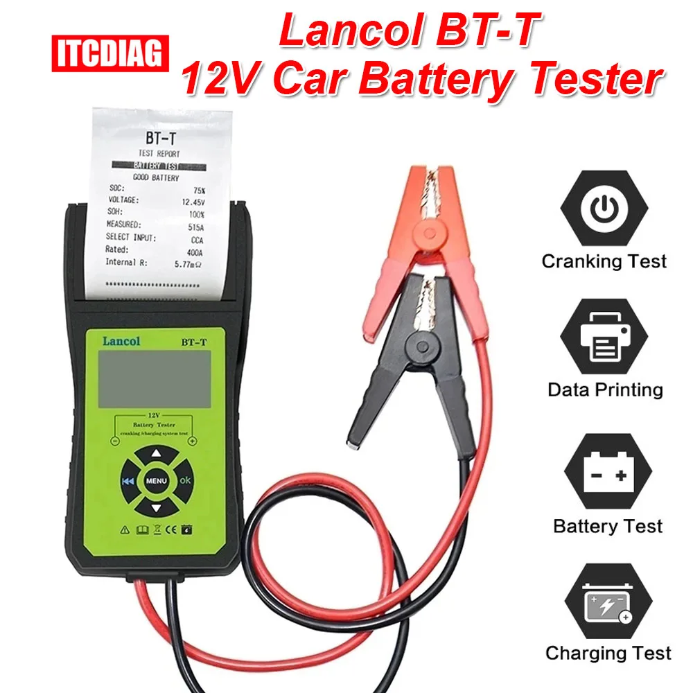 Диагностический прибор Lancol BT-T 12 В для автомобильной батареи, инструмент для диагностики автомобильной батареи для цифрового тестера батареи, принтер для быстрого простого результата тестирования
