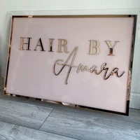 Custom Acrylic Mirror Gold salon sign business name sign Salon signage 3D acrylic room sign rose pink and rose gold sign