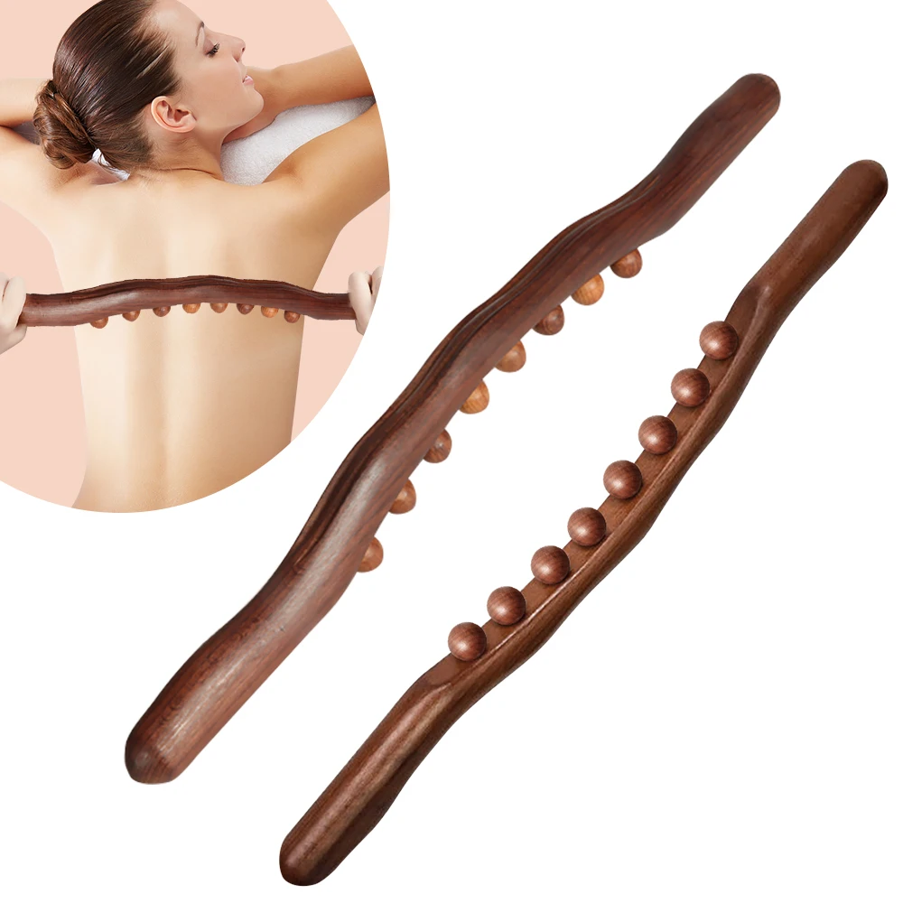 

8 Beads Gua Sha Massage Stick Natural Carbonized Wood Back Scraping Meridian Point Therapy Wand SPA Relax Body Massager Guasha