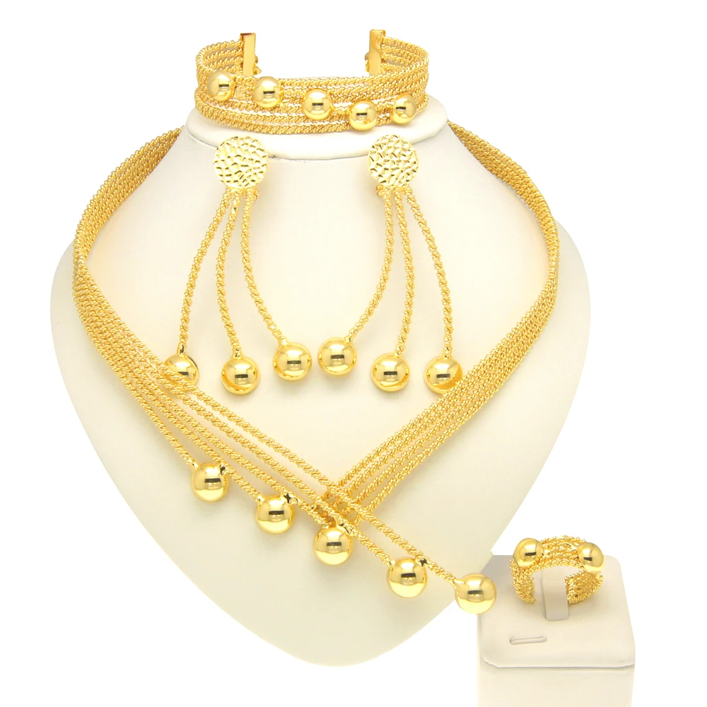 Ювелирные наборы для женщин браслеты серьги кольца покрытые 24-каратным