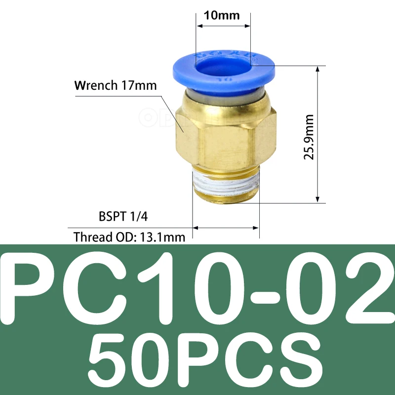 

Пневматический Фиттинг PC4/6/8/10/12 мм, наружная резьба 1/8/1/4/3/8/1/2 дюйма, 50 шт.