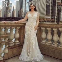 plus size mermaid wedding dress gorgeous fishtail lace embroidery vestidos de novia sexy v neck bride gowns