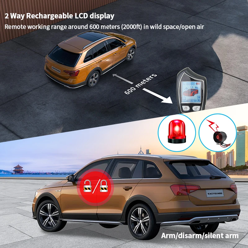 EASYGUARD EC208 FSK 2-сторонняя Автомобильная сигнализация с перезаряжаемым дисплеем и