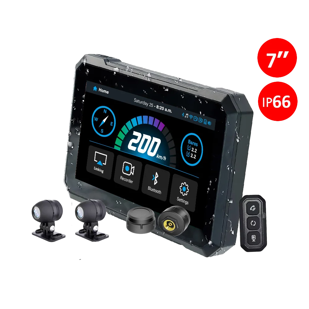 RICOEL 7-дюймовая мотоциклетная камера CarPlay Android Auto DVR TPMS с дистанционным управлением