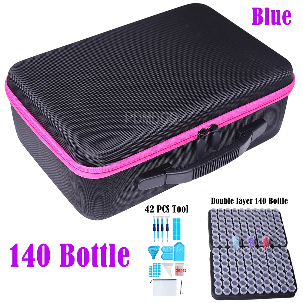 

5D Diamond Painting Accessories Storage Box Double Layer 140 Slot Beads Bottles Container Jar Zipper Case for DIY Diamand Painti