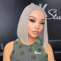 Grey Short Bob Wig 13x4x1 T Lace Front Human Hair Wigs For Women Pre Plucked Brazilian Remy HD Lace Frontal Wigs High Quality