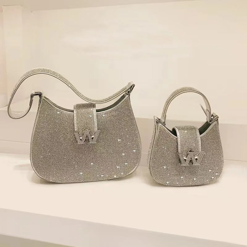2023 Bling Rhinestone Party Purse Famous Luxury Half Moon Quality Evening Bags For Women