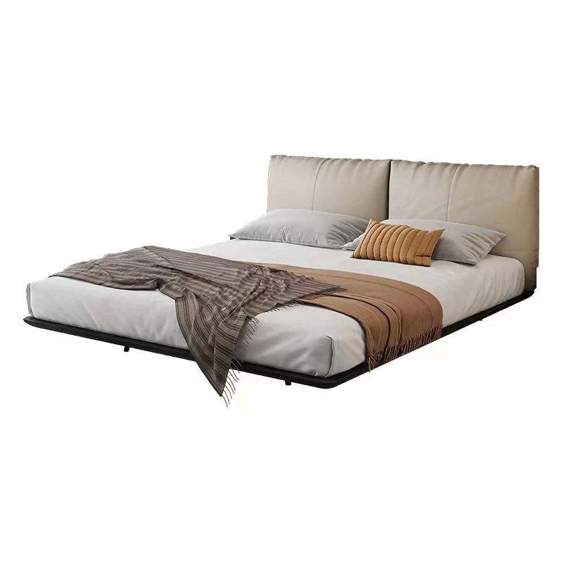 

Big Elephant Ear Light Luxury Modern Italian Leather Fabric King Queen Designer Soft Bed Frame Popular Wedding Floating Beds