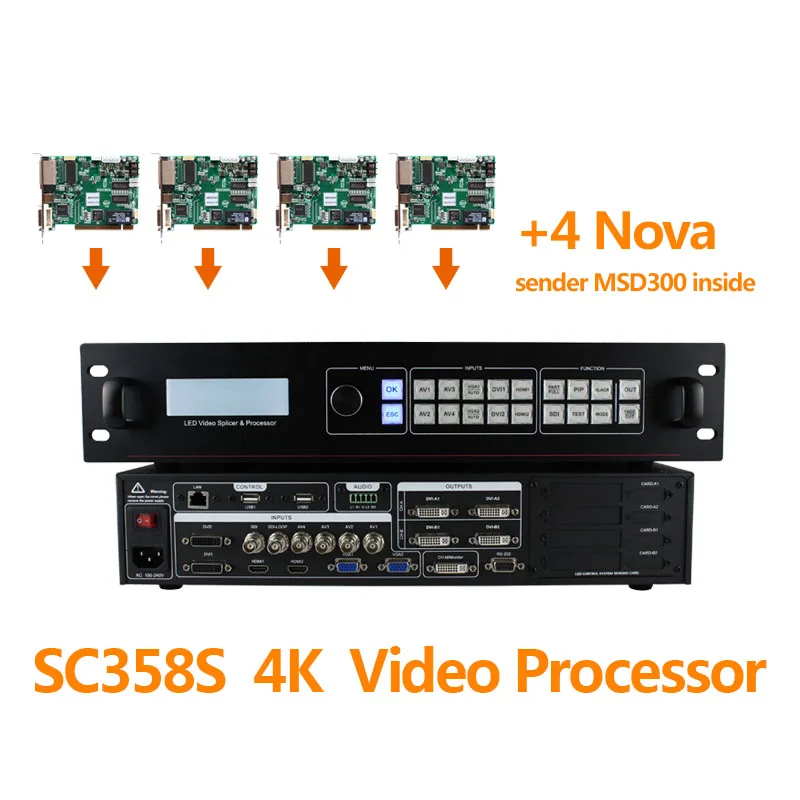 

SC358S 4k Ultra HD LED Video Processor SDI with 4pcs MSD300 Novastar Sending Card for Wall LED Screens Full Color P6 Rental