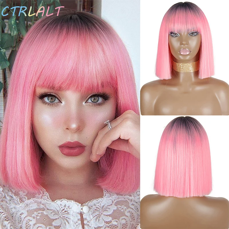 

CTRLALT короткий синтетический парик Боб для женщин с челкой блонд Омбре Розовый Косплей лолитвечерние термостойкие ежедневные натуральные в...