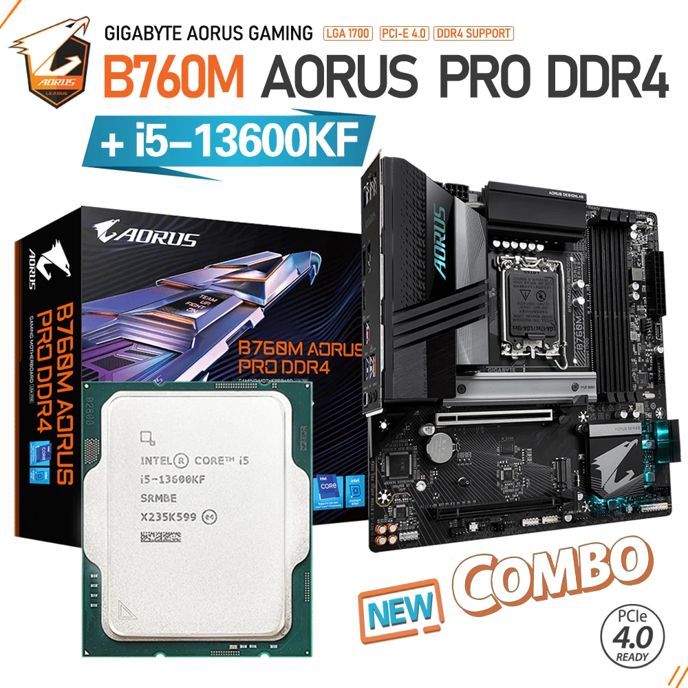 

GIGABYTE B760M AORUS PRO DDR4 New Intel B760 GAMING Mainboard Set Core i5 13600KF CPU With Ram 3200MHz Socket LGA 1700 128G M.2