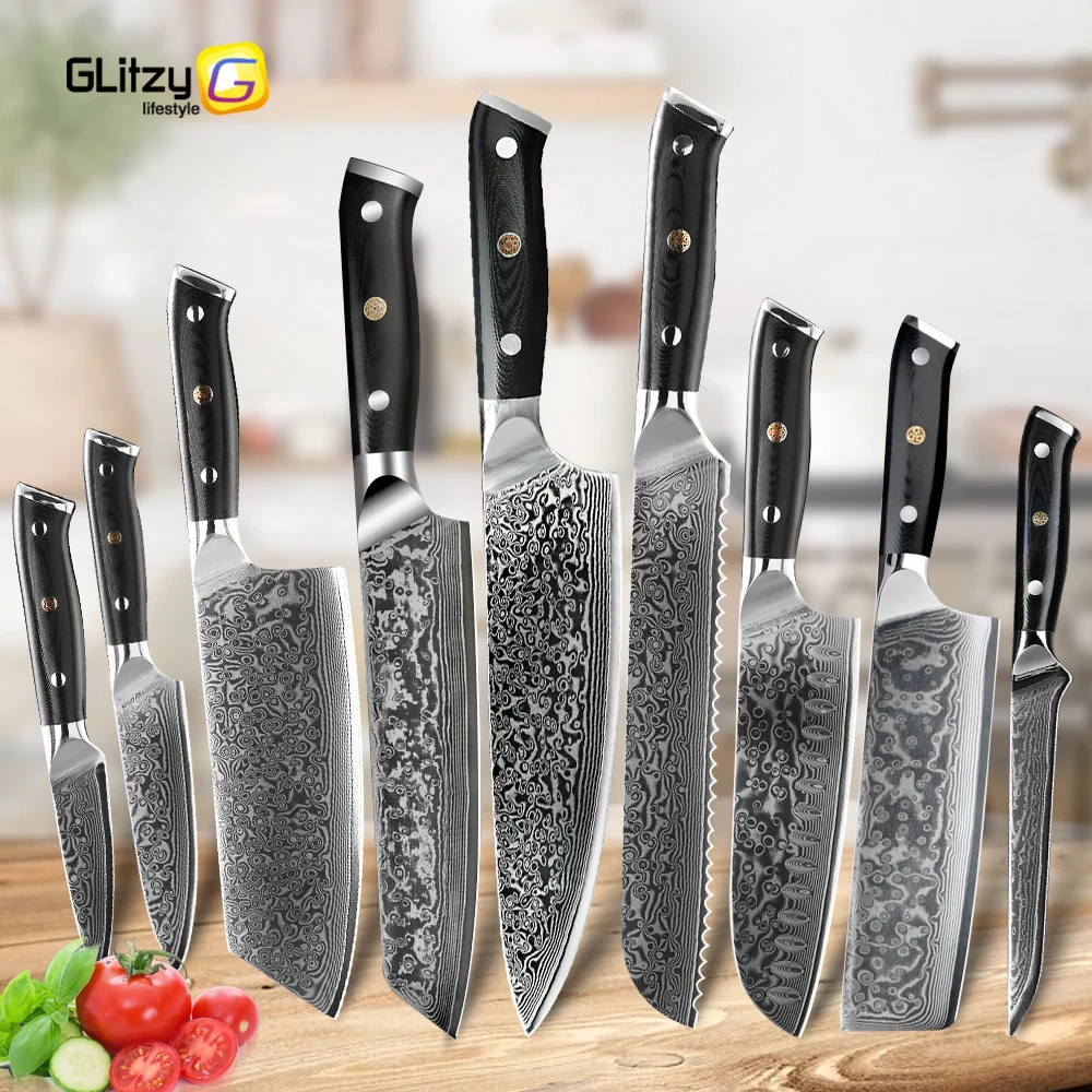 Kitchen Chef Knives Set Damascus Knife Japanese VG10 67 Layer Stainless Steel Cleaver Statoku Knives Sharp with Full Tang Handle