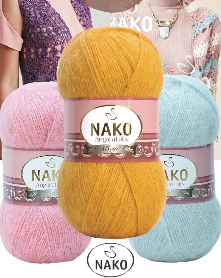 Fio de tricô manual lã luxo Nako Angora 100 gramas 550 metros 50 cores acrílico premium mohair glitter fio têxtil doméstico outono inverno