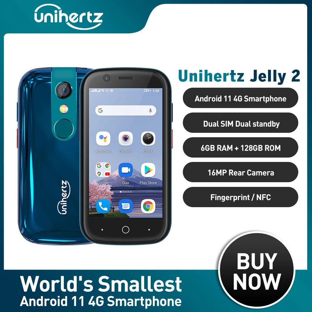 Unihertz Jelly 2 Smallest Mobile phone 6GB 128GB Android 10 Helio P60 Octa Core 4G LTE Smartphone Dual Sim USB OTG NFC Cellphone