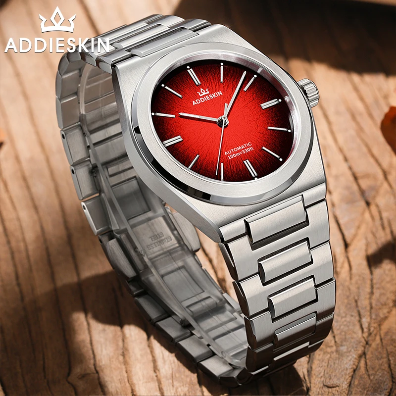 Фото ADDIESKIN K001 Мужские автоматические часы с красным циферблатом, 39 мм, ультратонкие, с антибликовым покрытием, Miyota 9015, светящиеся, для занятий спортом на открытом воздухе №3