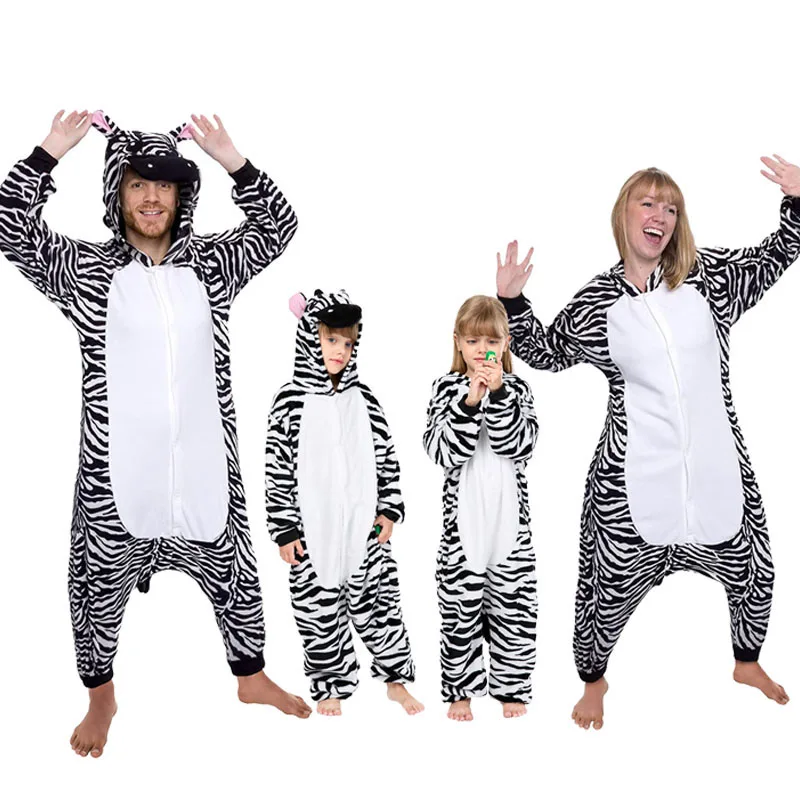 Family Kigurumi Pajamas Zebra Animal Onesie Cosplay Costume Pajamas For Kids and Adults