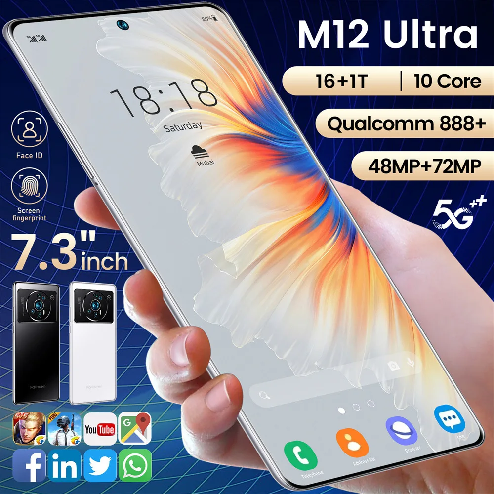 

Global Version New M12 Ultra Smartphone 7.3-inch 4G 5G Network Cellphone 16GB 1TB Celulares 7300mAh Mobile Phone 48MP Cмартфон