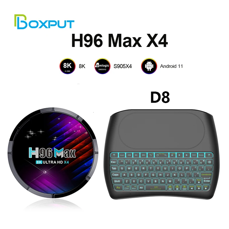 

H96 Max X4 Tv Box 1000M 2.4G 5G Amlogic S905X4 Android 11 Dual Wifi Tv Box 8K Media Player With D8
