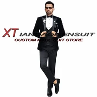 suit for men velvet wedding tuxedo three piece business formal jacket pants vest velvet collar blazer set