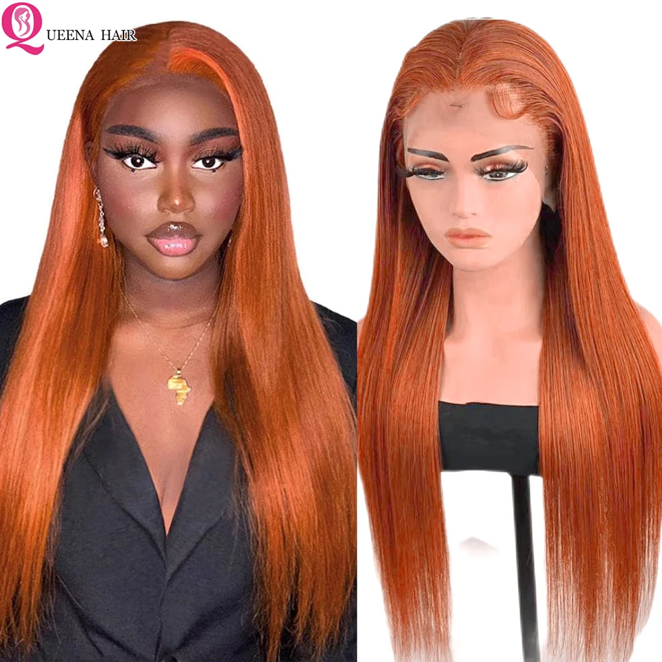 

Парик из человеческих волос Orange Ginger Lace Front Wig 13X4, фронтальные парики, прямые цветные парики из человеческих волос для женщин, предварительно ...