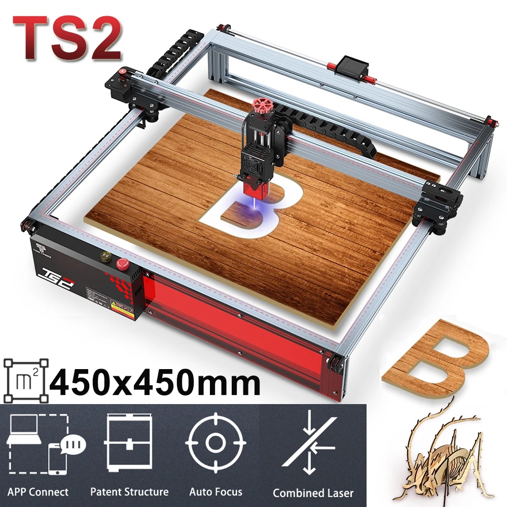 

Twotrees 80W TS2 Laser Engraver 450X450mm XY Axis Limit Switch Double Drag Chain Auto Focus With Gyroscope APP Operation for Cut