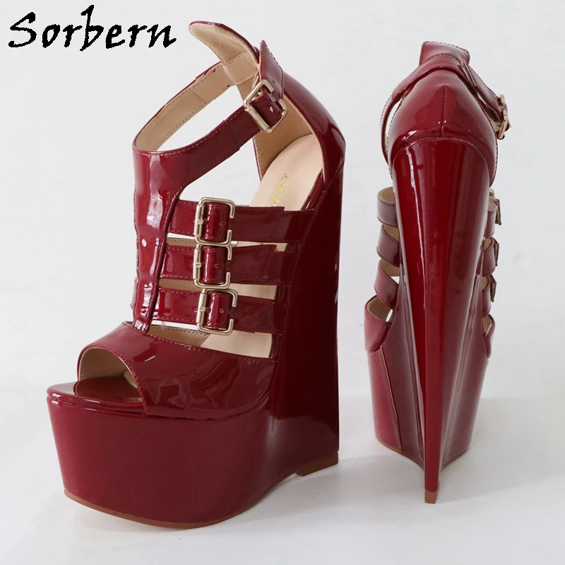 

Sorbern Dark Red Women Sandals Narrow Wedge Back Summer Shoes Gladiator Style Special Arch Fetish Platform Shoe Custom Colors