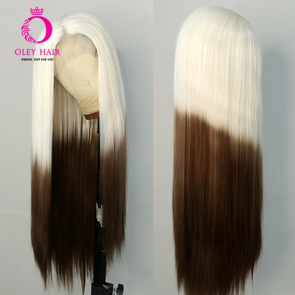 Ombre Brown Colored Synthetic 13x4 30 Inch Straight Heat Resistant Lace Front Wig Cosplay Wigs For Black Women Pre Plucked