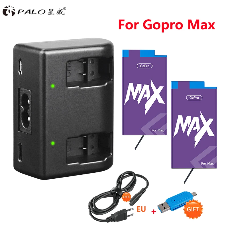 Фото Аккумулятор для камеры Go Pro Max GOPRO Hero MAX 360 со светодиодным зарядным устройством для GoPro Max 360, панорамный аккумулятор для камеры движения, аксессуары №1