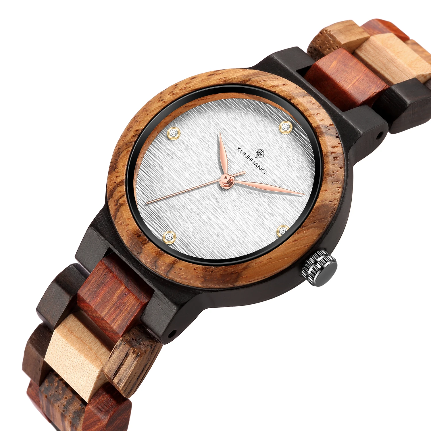 Kunhuang Wood Watch Man Multi-Functional Fashion Timepiece Chronograph Simple Pure Wood Watch Military Sport Quartz Wristwatch