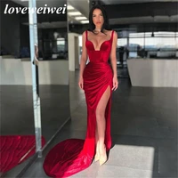 loveweiwei mermaid red evening dresses spaghetti strap prom dresses sweetheart neck prom gowns high split evening gowns