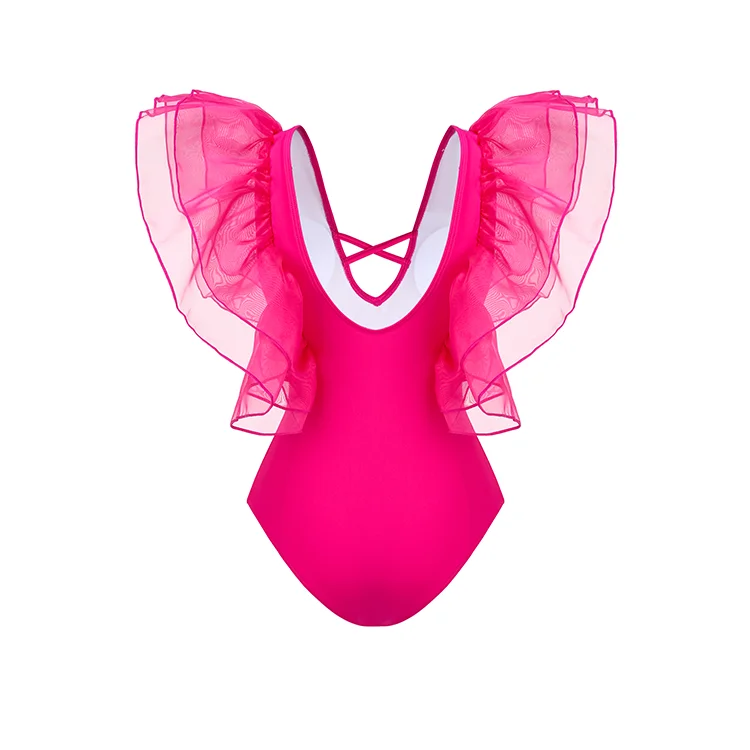 Женский купальник 2023 сетчатый розовый слитный с оборками летняя пляжная одежда