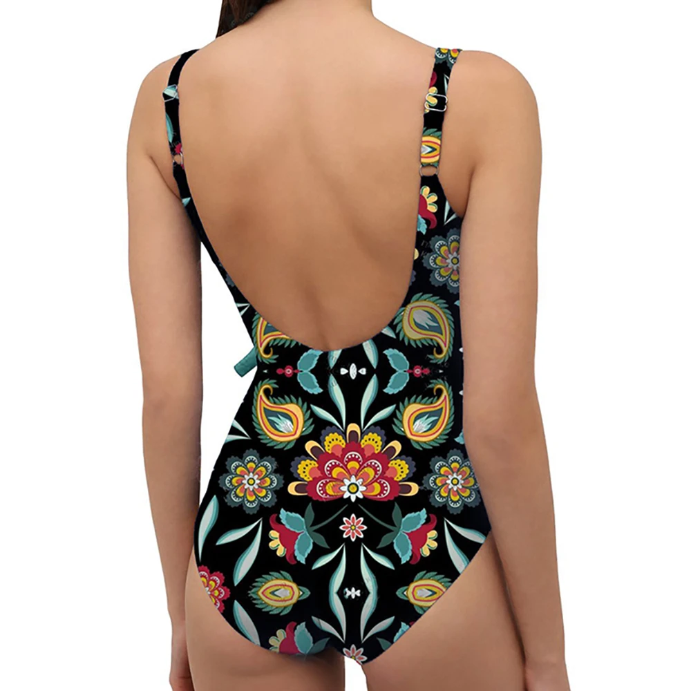 Colorful Print Sling Bikini Set and Cover Up High Waist U Back Design Swimsuit Tummy Wrap Fashion One Piece Swimwear