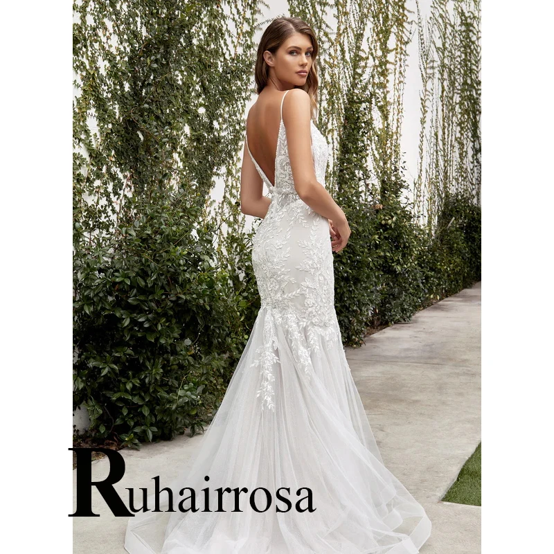 

Ruhair Classic Wedding Dresses Advanced Modern Beach Button Backless Spaghetti Straps Made To Order Vestidos De Novia Brautmode