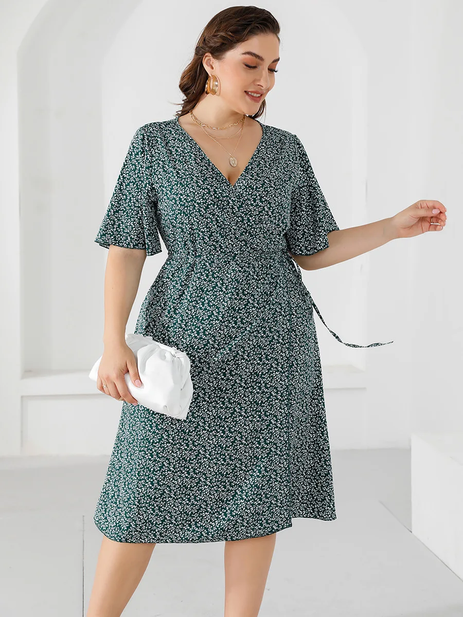 Casual Summer Beach Dress 2022 Plus Size Ladies V Neck Short Sleeve Female Clothing Xl-5Xl Cheap Women'S Dresses Free Shipping