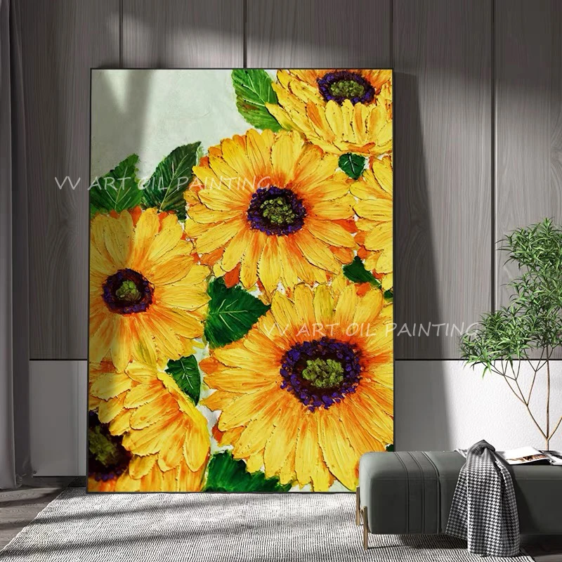 

Sunflower painting on the wall texture slice images living room manual canvas oil painting art poster bedroom adornment gift