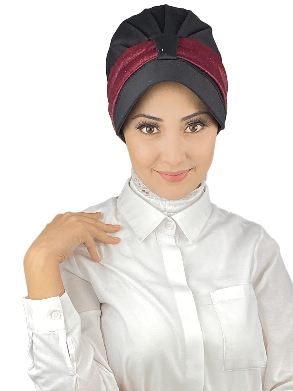 

Black-Smiley Burgundy Scarf Hat New Fashion Islamic Muslim Women Scarf Trend Headscarf Ready-to-Wear Beere Bone