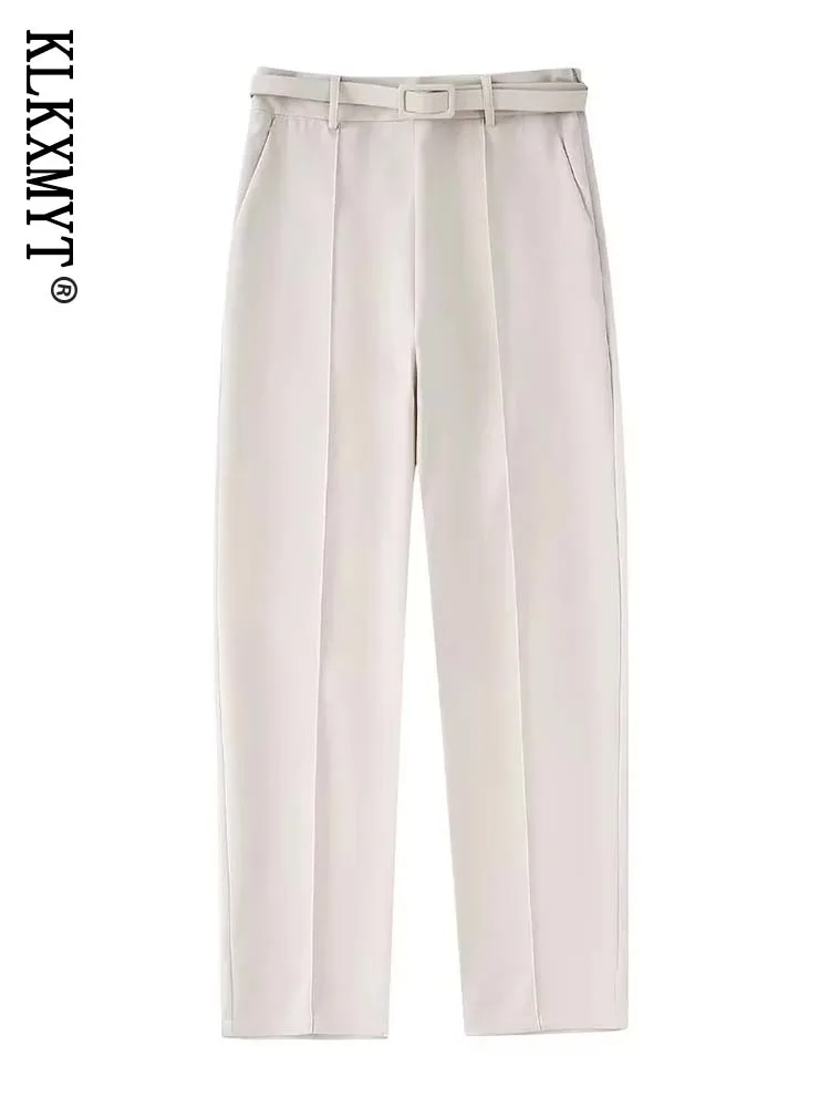 

Женские брюки KLKXMYT TRAF 2022, модные офисные брюки с деталями швов для женщин, винтажные женские брюки до щиколотки с поясом
