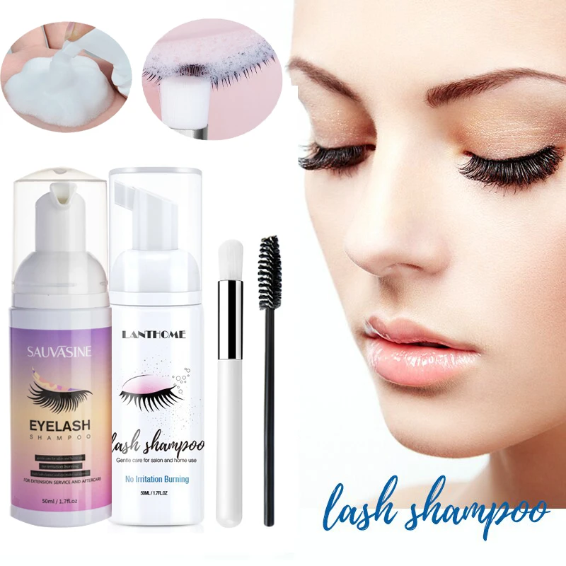 10pc 50ml Professional Eye Lashes Foam Cleaner Kit Individual Eyelash Extension Glue Shampoo Eyelashes Makeup Remover With Brush