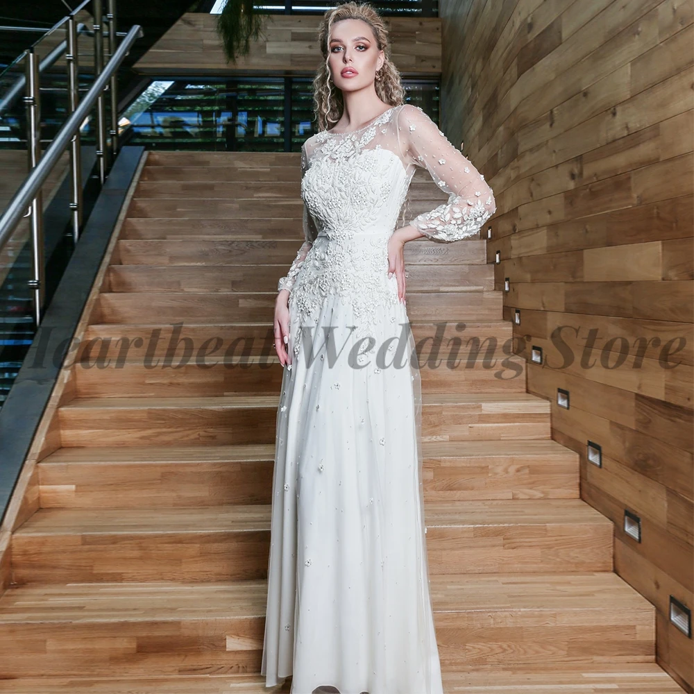 

Classic Boat Neck Wedding Dress A-Line 2023 for Ladies with Applique Sequins Beads Long Sleeve Backless Court Train Bridal Gowns